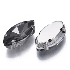 Black Diamond Sew on Rhinestone, Glass Rhinestone, Multi-strand Links, with Stainless Steel Settings, Garments Accessories, Faceted, Horse Eye, Black Diamond, 18x9x5.5mm, Hole: 1.2mm