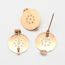 Real 18K Gold Plated Flat Round Grade AAA Brass Base Settings, Brooch Back with Safety Pins, Cadmium Free & Nickel Free & Lead Free, Real 18K Gold Plated, 18x3mm, Hole: 1mm, Pin: 1mm