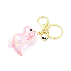 Pink Acrylic Dinosaur Pendant Keychain, with Light Gold Tone Alloy Findings and Sonance Brass Bell, Cadmium Free & Lead Free, Pink, 10.5cm