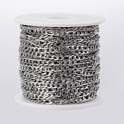 Stainless Steel Color 304 Stainless Steel Figaro Chains, Unwelded, with Spool, Stainless Steel Color, 5.5~8x4x1mm, about 32.8 Feet(10m)/roll