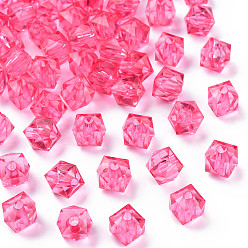 Cerise Perles acryliques transparentes, facette, carrée, cerise, 8.5x9.5x9.5mm, Trou: 2.5mm, environ1070 pcs / 500 g