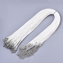 Blanc Coton ciré création de collier cordon, avec des agrafes en alliage pince de homard et chaînes terminales de fer, platine, blanc, 17.4 pouce (44 cm), 1.5mm