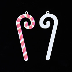 Indian Red Spray Painted Brass Pendants, with Printed, for Christmas, Candy Cane, Indian Red, 43x15x0.5mm, Hole: 1.5mm