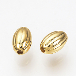 Real 18K Gold Plated Brass Corrugated Beads, Nickel Free, Real Gold Plated, Oval, Real 18K Gold Plated, 5x3mm, Hole: 0.5mm