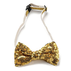 Gold Adjustable Cat Dog Bowknot Collars, Sequin/Paillette Beaded Pet's Bow Tie, Pet Bowknot Necktie, Gold, 190~350mm