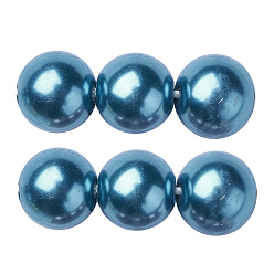 Bleu Acier Brins de perles rondes en verre teinté écologique, Grade a, cordon en coton fileté, bleu acier, 8mm, Trou: 0.7~1.1mm, Environ 52 pcs/chapelet, 15 pouce