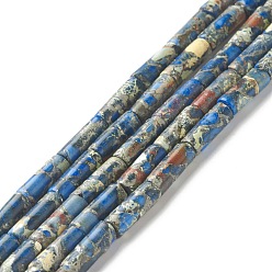 Dodger Blue Natural Imperial Jasper Beads Strands, Dyed, Column, Dodger Blue, 14x5mm, Hole: 1mm, about 29pcs/strand, 15~15.12 inch(38.1~38.4cm)