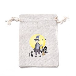 Human Halloween Cotton Cloth Storage Pouches, Rectangle Drawstring Bags, for Candy Gift Bags, Boy Pattern, 13.8x10x0.1cm