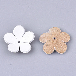 White 5-Petal Eco-Friendly Cowhide Bead Cap, Flower, White, 17~18x18x5mm, Hole: 1.2mm