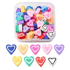 Mixed Color 65Pcs Handmade Polymer Clay Beads, Heart, Mixed Color, 10x10x4.5mm, Hole: 1.4mm