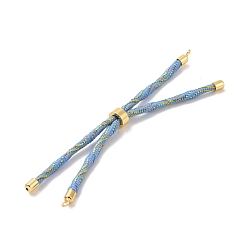 Cornflower Blue Nylon Cord Silder Bracelets, for Connector Charm Bracelet Making, with Rack Plating Golden Brass Clasp, Long-Lasting Plated, Cadmium Free & Lead Free, Cornflower Blue, 9-1/8x1/8 inch(23x0.3cm), Hole: 2mm