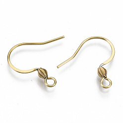 Real 18K Gold Plated 304 Stainless Steel Earring Hooks, Ear Wire, with Loop, Cadmium Free & Nickel Free & Lead Free, Real 18K Gold Plated, 17~19x18mm, Hole: 2mm, 21 Gauge, Pin: 0.7mm
