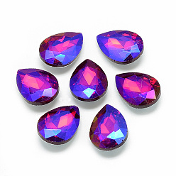Red Pointed Back Glass Rhinestone Cabochons, Back Plated, Faceted, AB Color Plated, teardrop, Red, 14x10x5mm