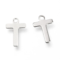 Letter T 201 Stainless Steel Charms, Alphabet, Letter.T, 12x7.8x0.6mm, Hole: 1.4mm