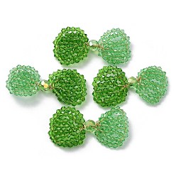 Зеленый Кабошоны с бантиком из медной проволоки, обернутые стеклянными бусинами, зелёные, 24x41x5.5 мм