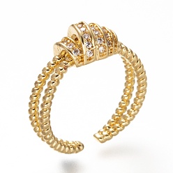 Настоящее золото 18K Латунные кольца из манжеты с прозрачным цирконием, открытые кольца, узел, без кадмия и без свинца, реальный 18 k позолоченный, размер США 7 1/4 (17.5 мм)