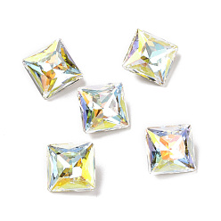 Light Crystal AB Стеклянные кабошоны в стиле AB, задние и задние, граненые, квадратный, свет кристалл AB, 10x10x5.2 мм
