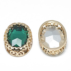 Emerald Sew on Rhinestone, Multi-strand Links, Glass Rhinestone, with Light Gold Tone Brass Findings, Garments Accessories, Oval, Emerald, 21x16x7mm