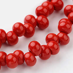 Red Teardrop Glass Bead Strands, Red, 6x4mm, Hole: 1mm, about 100pcs/strand, 15.3 inch