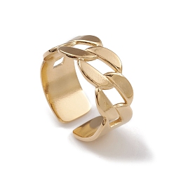 Chapado en Oro Real de 14K Chapado de iones (ip) 304 cadenas de bordillo de acero inoxidable en forma de anillos de puño abiertos para mujeres, real 14 k chapado en oro, diámetro interior: 17.8 mm