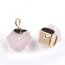 Quartz Rose Galvanoplastie, quartz rose naturel, breloques rondes taillées en étoile, avec les accessoires en fer, facette, or, 11~12x8x8mm, Trou: 1.5mm