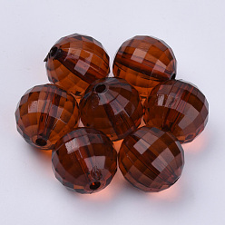 Brun De Noix De Coco Perles acryliques transparentes, facette, ronde, brun coco, 8x8mm, trou: 1.5 mm, environ 1770 pcs / 500 g