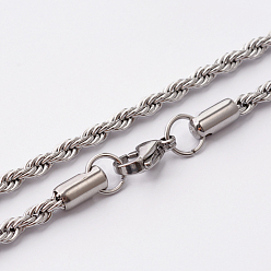 Stainless Steel Color 304 Stainless Steel Rope Chain Necklaces, with Lobster Claw Clasps, Stainless Steel Color, 17.7 inch(45cm)