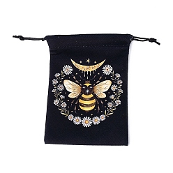 Bees Rectangle Velvet Bags, Drawstring Pouches, for Gift Wrapping, Black, Bees Pattern, 18x14cm