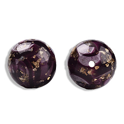Púrpura Perlas de resina opacos, con lámina de oro, rondo, púrpura, 20 mm, agujero: 2~2.4 mm