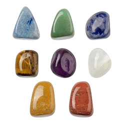 Mixed Stone 16Pcs 8 Style Natural Mixed Gemstone Beads, No Hole Beads, Nuggets, Tumbled Stone, Healing Stones, for Reiki Healing Crystals Chakra Balancing, 14~26x13~21x12~18mm, 2pcs/style