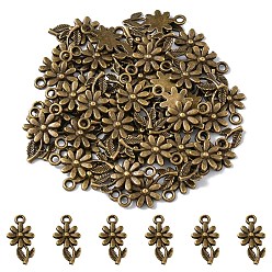 Bronce Antiguo Colgantes de la aleación de estilo tibetano, flor, sin plomo y cadmio, Bronce antiguo, 19x10x2 mm, agujero: 2 mm