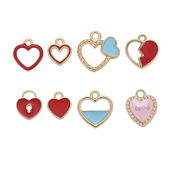 Mixed Color 48Pcs 8 Style Light Gold Plated Alloy Enamel Charms, Heart, Mixed Color, 48pcs/Box