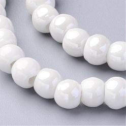 White Handmade Porcelain Beads, Bright Glazed Porcelain, Rondelle, White, 7x5mm, Hole: 2mm, about 65pcs/strand, 13.3 inch