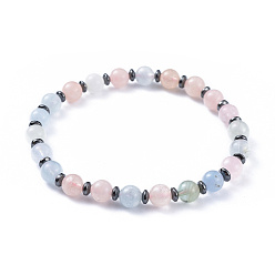 Morganite Natural Morganite Stretch Bracelets, with Non-Magnetic Synthetic Hematite Spacer Beads, 2-1/4 inch(5.7cm)