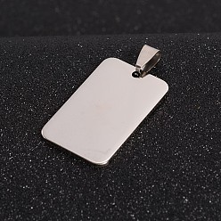 Stainless Steel Color Rectangle 201 Stainless Steel Tag Pendants, Stainless Steel Color, 36x22.5x1.5mm, Hole: 4x9mm