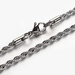 Stainless Steel Color 304 Stainless Steel Rope Chains Necklace, with Lobster Claw Clasps, Stainless Steel Color, 21.65 inch(55cm)
