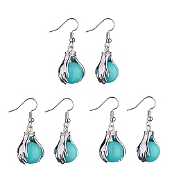 Synthetic Turquoise Synthetic Green Turquoise Palm Dangle Earrings, Platinum Brass Jewelry for Women, 38.5mm, Pin: 0.6mm