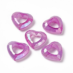 Фиолетовый УФ-покрытие Радужные радужные акриловые бусины, граненое сердце, фиолетовые, 24x26x9 мм, отверстие : 1.5 мм, внутренний диаметр: 13x13 мм