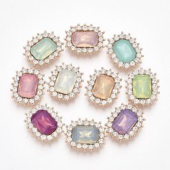 Mixed Color Glass Rhinestone Cabochons, with Light Gold Plated Alloy Findings, Faceted, Oval, Mixed Color, 22.5x18.5x5mm