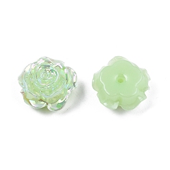 Pale Green Opaque ABS Plastic Beads, Half Drilled, Flower, Pale Green, 15x16x6.5mm, Hole: 1.2mm