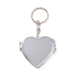Corazón Llavero de espejo plegable de hierro, espejo de bolsillo compacto portátil de viaje, base en blanco para artesanía de resina uv, corazón, 9 cm, corazón: 46.5x51x8 mm, anillo: 25x2.5 mm