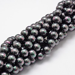 Noir Shell brins perle de perles, arc-en-ciel plaqué, Grade a, ronde, noir, 10mm, Trou: 1mm, Environ 41 pcs/chapelet, 16 pouce