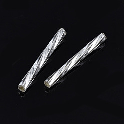 Silver Plated Opaque Glass Twisted Bugle Beads, Round Hole, Silver Plated, 25~26x2.5mm, Hole: 1mm, about 1500pcs/bag