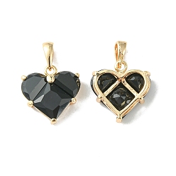 Black Brass Micro Pave Cubic Zirconia Charms, Heart Charm, Real 18K Gold Plated, Black, 14.5x13.5x5mm, Hole: 3x2.5mm