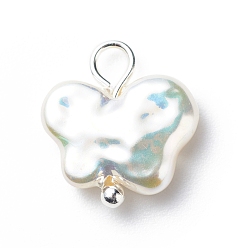 Creamy White ABS Plastic Imitation Pearl Pendants, AB Color Plated,  with Brass Findings, Butterfly, Creamy White, 14.5x12x2.5mm, Hole: 2mm
