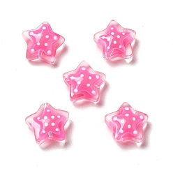 Hot Pink Glass Beads, with Polka Dot Pattern, Star, Hot Pink, 12~12.5x12.5~13x6~6.5mm, Hole: 0.9~1mm