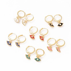 Mixed Color Brass Hoop Earrings, with Micro Pave Cubic Zirconia and Enamel, Evil Eye, Golden, Mixed Color, 21mm, pin: 0.9mm
