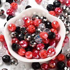 Silver Glass Beads, Faceted, Rondelle, Silver, 4x3mm, Hole: 0.4mm, about 6800pcs/500g