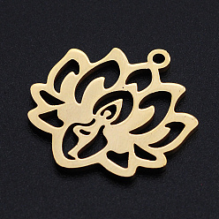 Golden 201 Stainless Steel Pendants, Filigree Joiners Findings, for Chakra, Laser Cut, Lotus Flower with Yoga, Golden, 21.5x19.5x1mm, Hole: 1.4mm