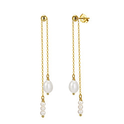 Chapado en Oro Real de 14K 925 cuelga los pendientes de plata de ley, pendientes de borla de perlas naturales para mujer, con sello s925, real 14 k chapado en oro, 62 mm